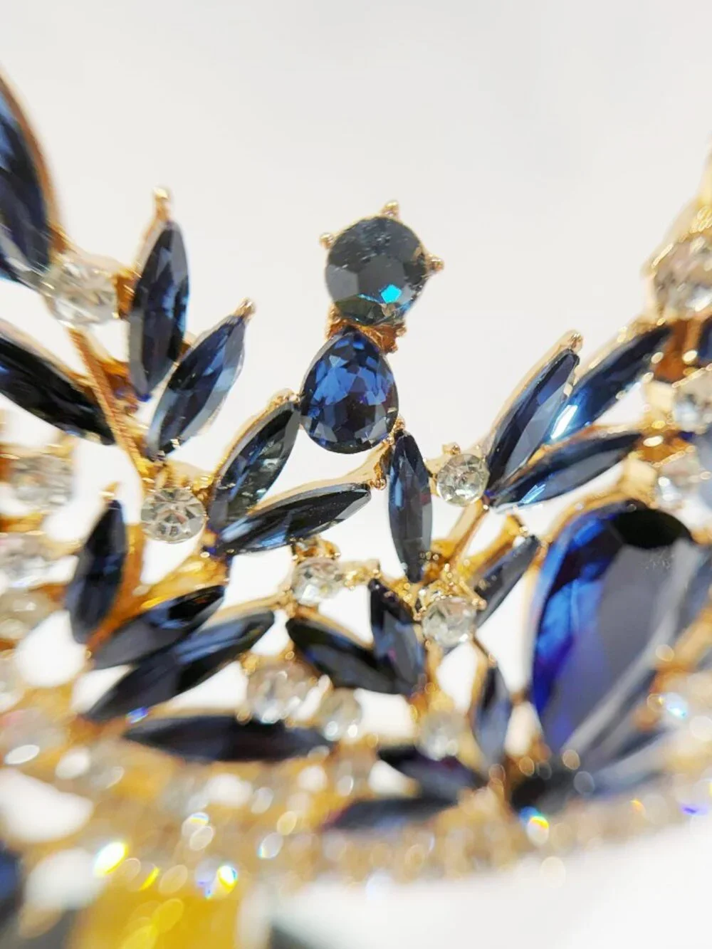 Navy blue tiara, Gold Crystal Crown, Rhinestone Tiara, Formal crown headpiece